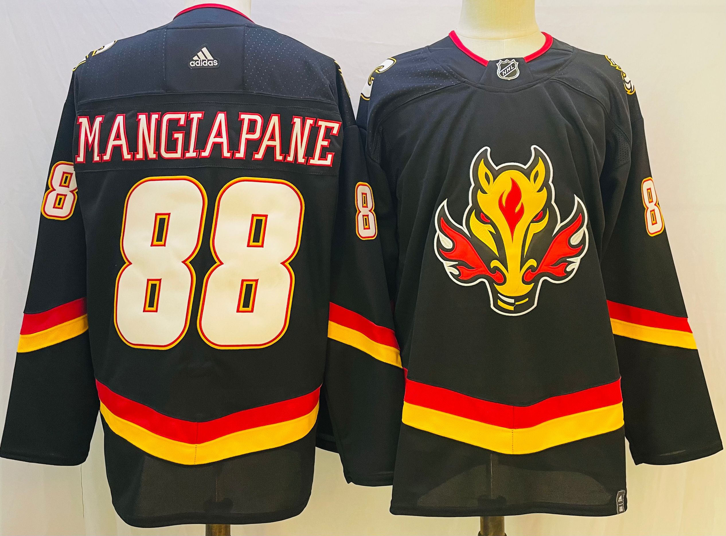 Cheap Men Calgary Flames 88 Mangiapane Black Throwback 2022 Adidas NHL Jersey